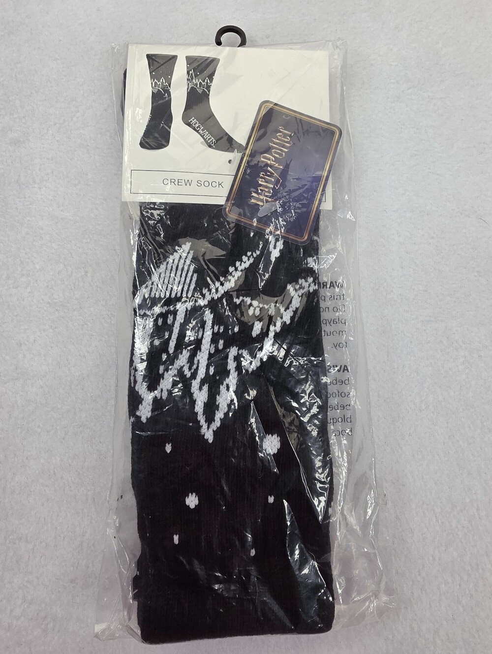 Harry Potter Men's Black White Crew Socks White Hogwarts Castle Size 10-13 4073
